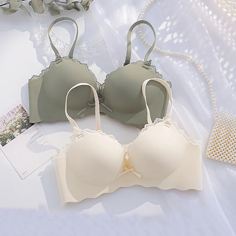 Push Up Bra Underwear for Women Thickened 3cm Small Chests Gathered Candy Color Wireless Bralette Seamless Women\'s Intimates