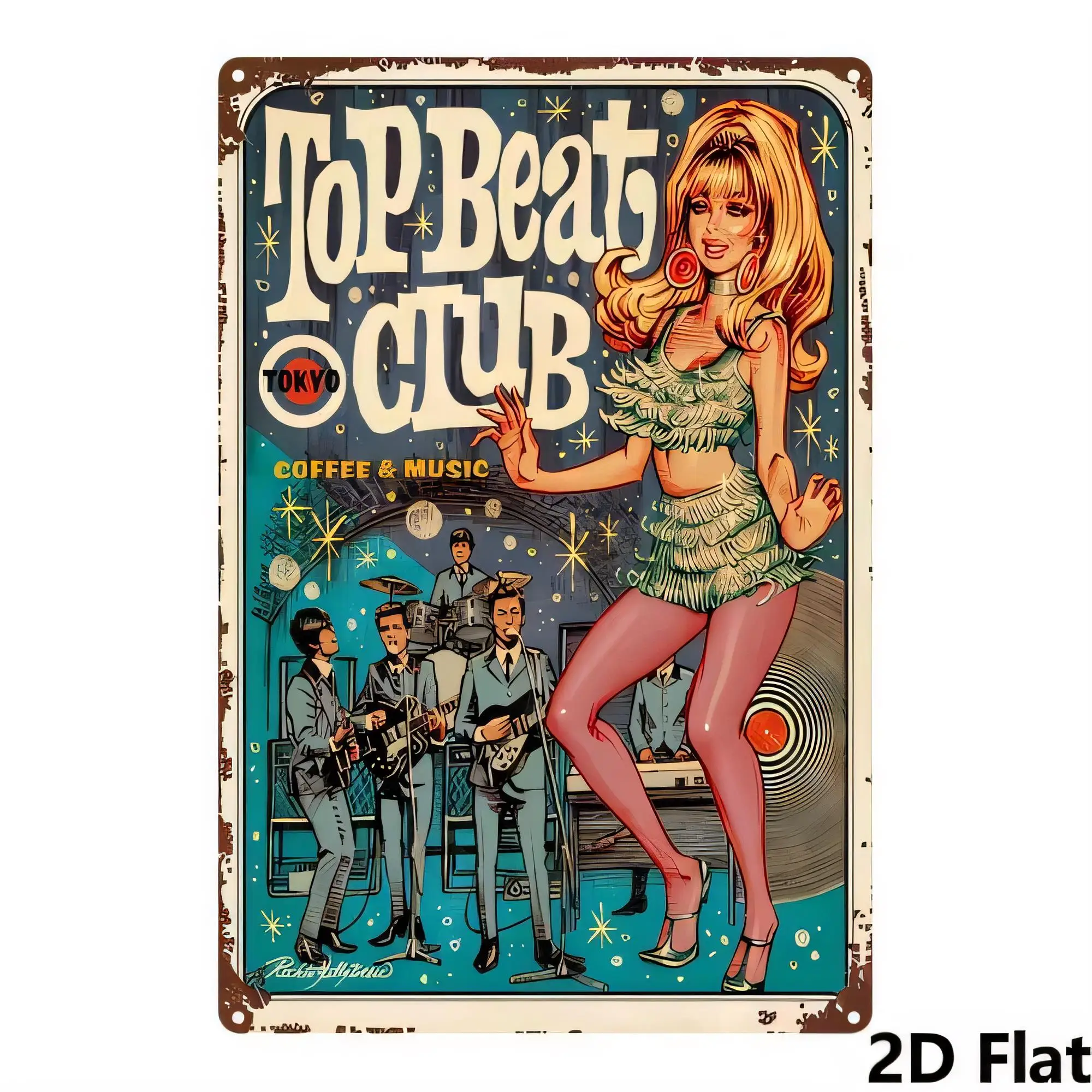 Tin Sign Retro Poster Metal Wall Decor I Love This Beat Club Coffee Music Vintage Style 2D Flat Print Rustic Plaque for Bar Pub
