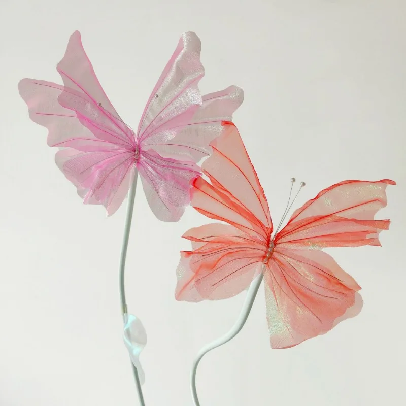 50cm Silk Yarn Artificial Butterfly Mariage Decor Wedding Party Outdoor Holiday Decoration Display Giant Gauze Fake Butterfly