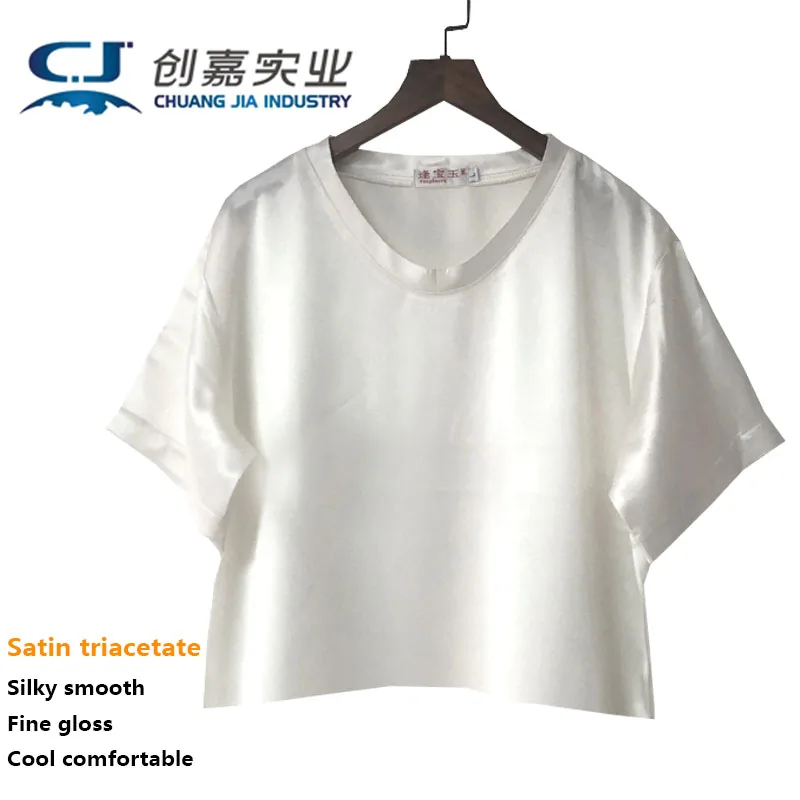 Satin Triacetate Spring Summer Women's Short-sleeved Crew Neck Super Short T-shirt Young Girl Recreational Sports Jogging Shirt