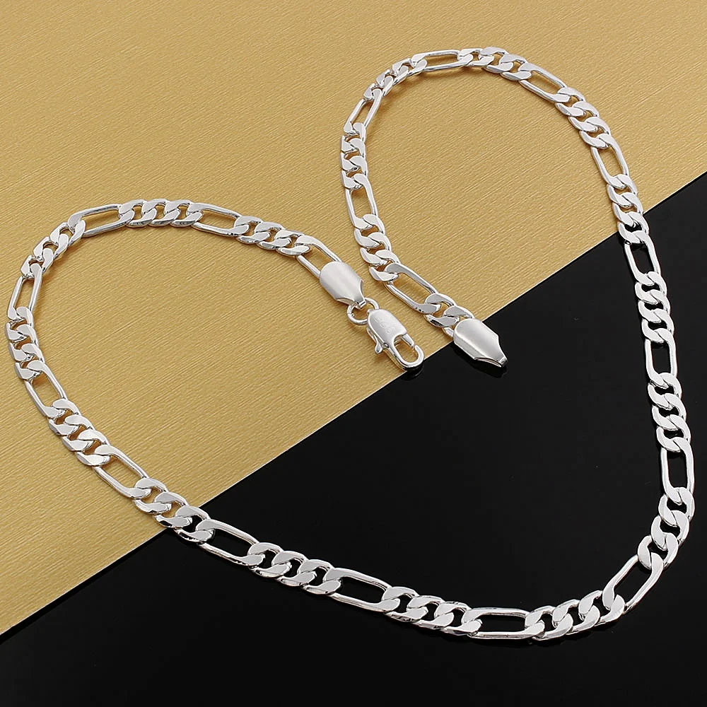 Collar de plata de ley 925 para mujer y hombre, joyería clásica de 6MM, cadena de 20 pulgadas, regalos finos de Navidad para fiesta, gran oferta