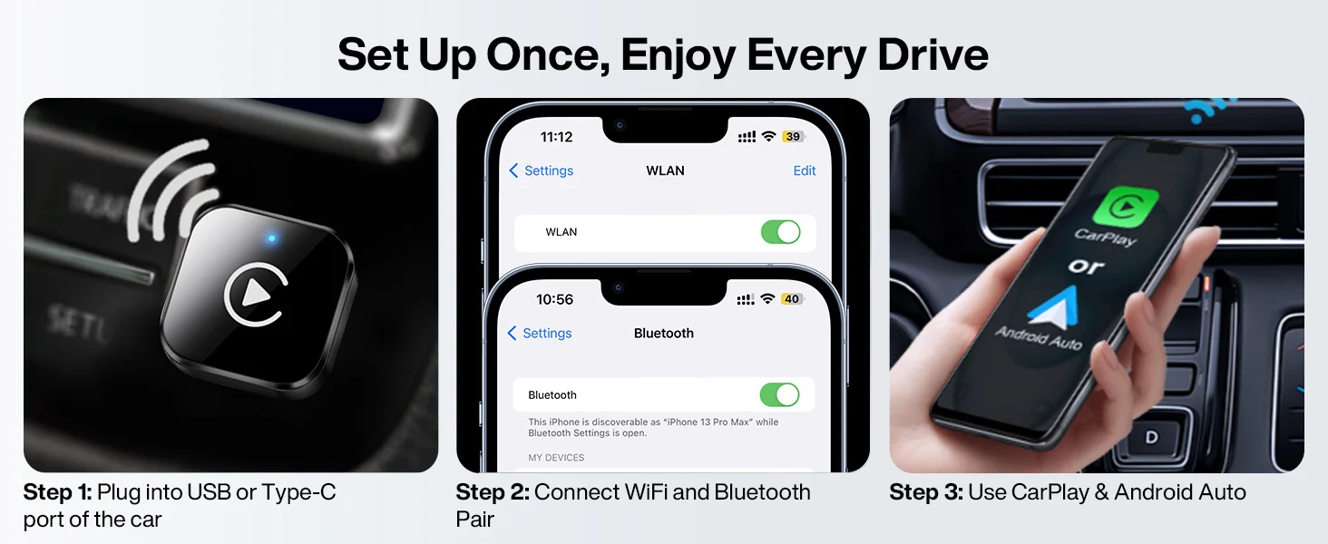 Kabelloser CarPlay- & Android Auto-Adapter, Plug & Play CarPlay-Dongle, Konvertiert Kabelgebunden zu Kabellos, Schnelle Auto-Verbindung, Keine Verzögerung – Detail 11
