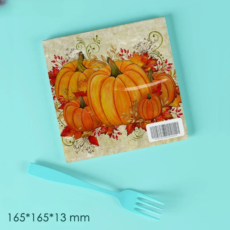 Fragrance Free Tissue Paper Festive Halloween Party Pumpkin Colourful Food Grade Printed Tissue Paper 33 Napkins 10/20pcs