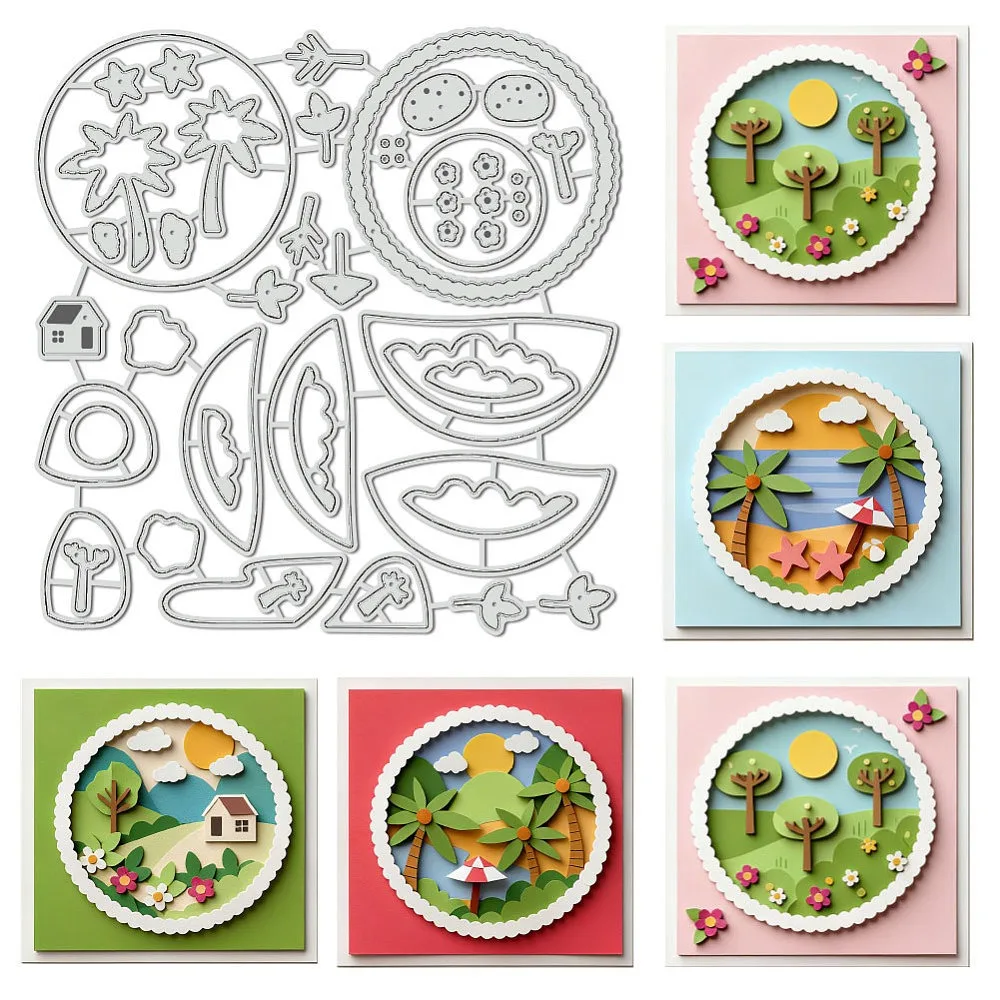 Landschaftsmotiv Kohlenstoffstahl-Stanzformen Schablonen für DIY Scrapbooking Fotoalbum Dekorative Prägung Papierkarten Verschiedene Formen