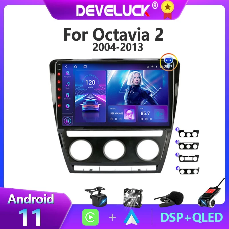 Develuck 2 Din Android 11 Car Radio Multimedia video Player For Skoda Octavia 2 2004-2013 GPS Navigation Carplay Auto NO DVD IPS