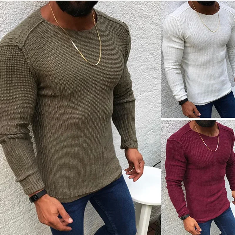 

2023 Autumn/Winter New Fashion Slim Fit Long Sleeve Round Neck Pullover Knit Top for Men