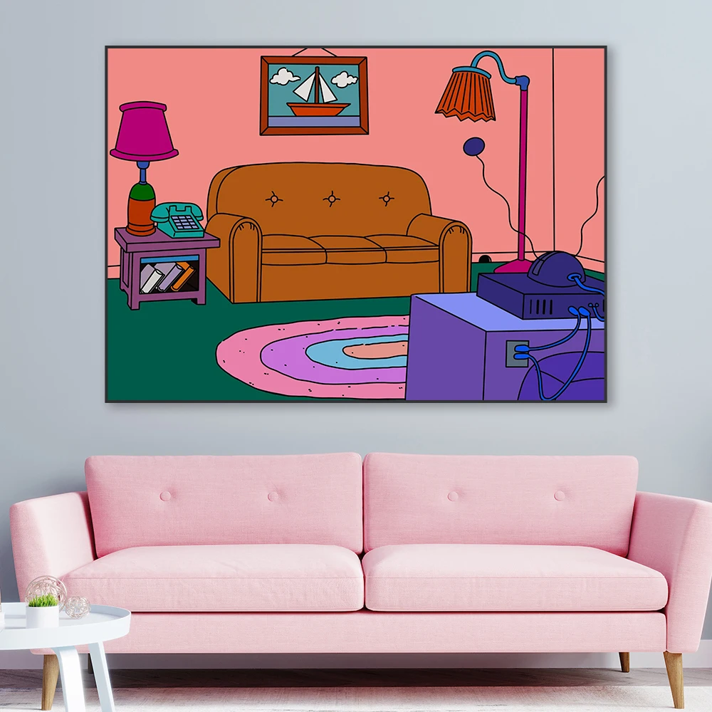 Disney Simpsons Living Room Canvas Painting Movie Retro Funky Car Prints Simpsons Boat Landscape Poster Home Kids Bedroom Decor