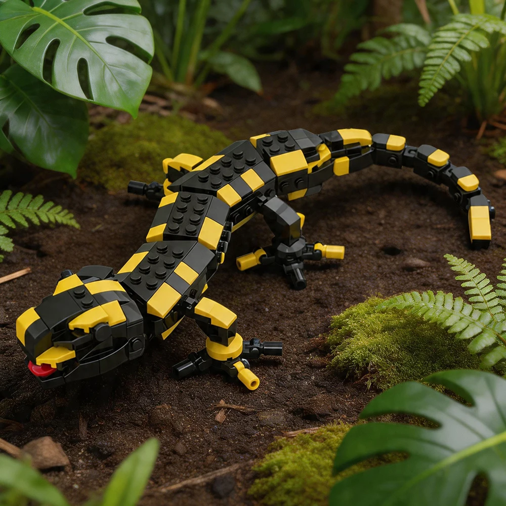 Kreatives Feuer-Salamander-Bausteinset, Bewegliches Eidechsen-Modellbausatz, Lehrreiches STEM-Spielzeug für Schreibtischdekoration & Geburtstagsgeschenke