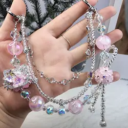 Luxury Beaded High-End Phone Lanyard Cat Wrist Strap Pearl Rhinestone Handmade Bowknot Bracelet Anti-Lost Mobile Phone Chain