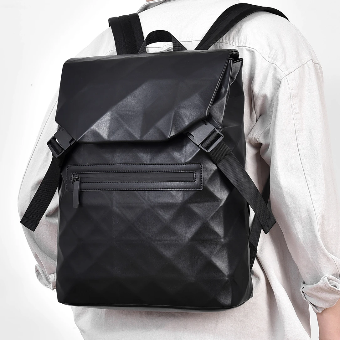 2024 New Men's Large Capacity PU Backpack Waterproof Scratch Resistant Diamond Grid Bag Schoolbag Business Laptop Bag