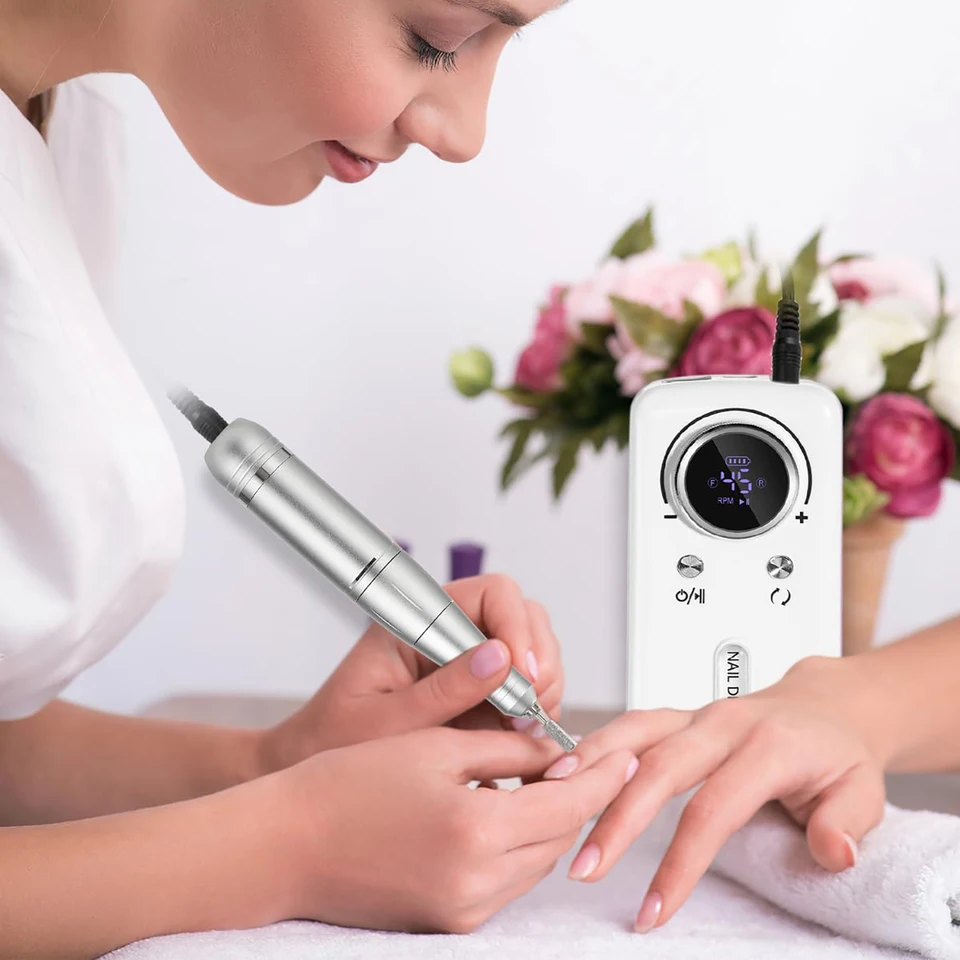 Máquina perforadora de uñas 45000RPM, eléctrica portátil, lima de uñas recargable, para pulir uñas de gel, uso doméstico, manicura y salón 5