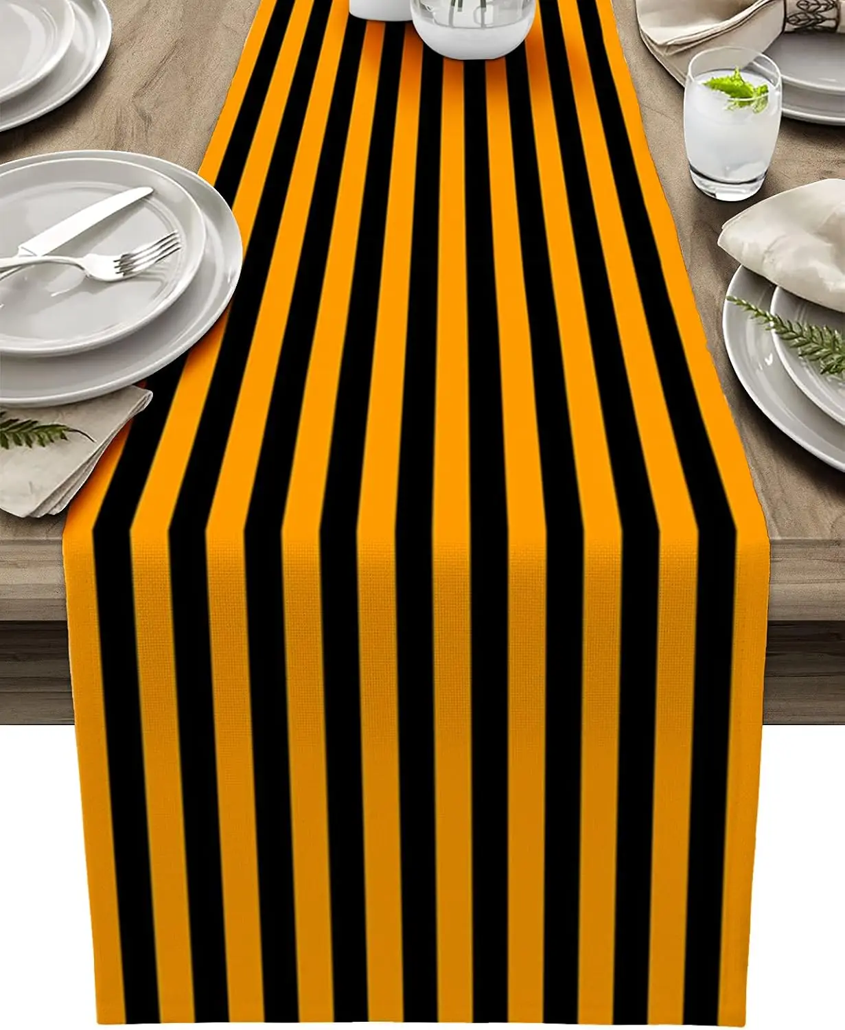 

Halloween Orange Black Stripes Linen Table Runner party Tabletop Decor Farmhouse Kitchen Dining Table Runner Halloween Decor