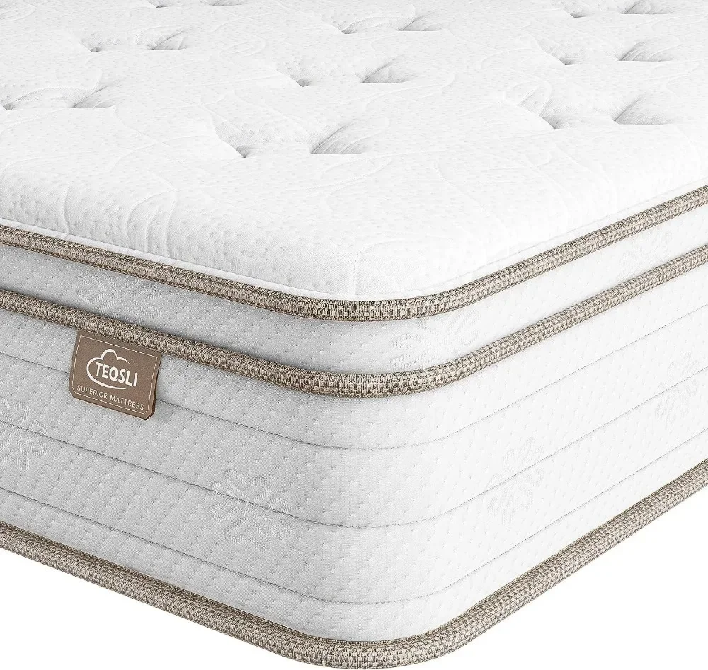 

Queen Mattress 12 Inch, Sleep Cooler Eggshell Memory Foam and 7 Zone Pocket Innerspring Hybrid Mattress Medium Firm, Queen Bed