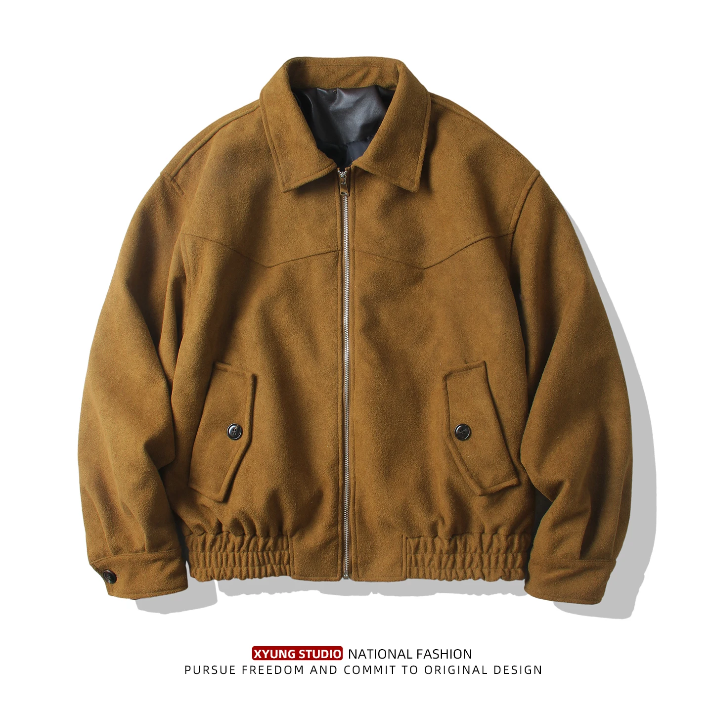 

Spring New ort Collar Jaet Men's Casual American Retro Barn Sle Suede Coat Workwear Top Loose Fit ket Long Sve