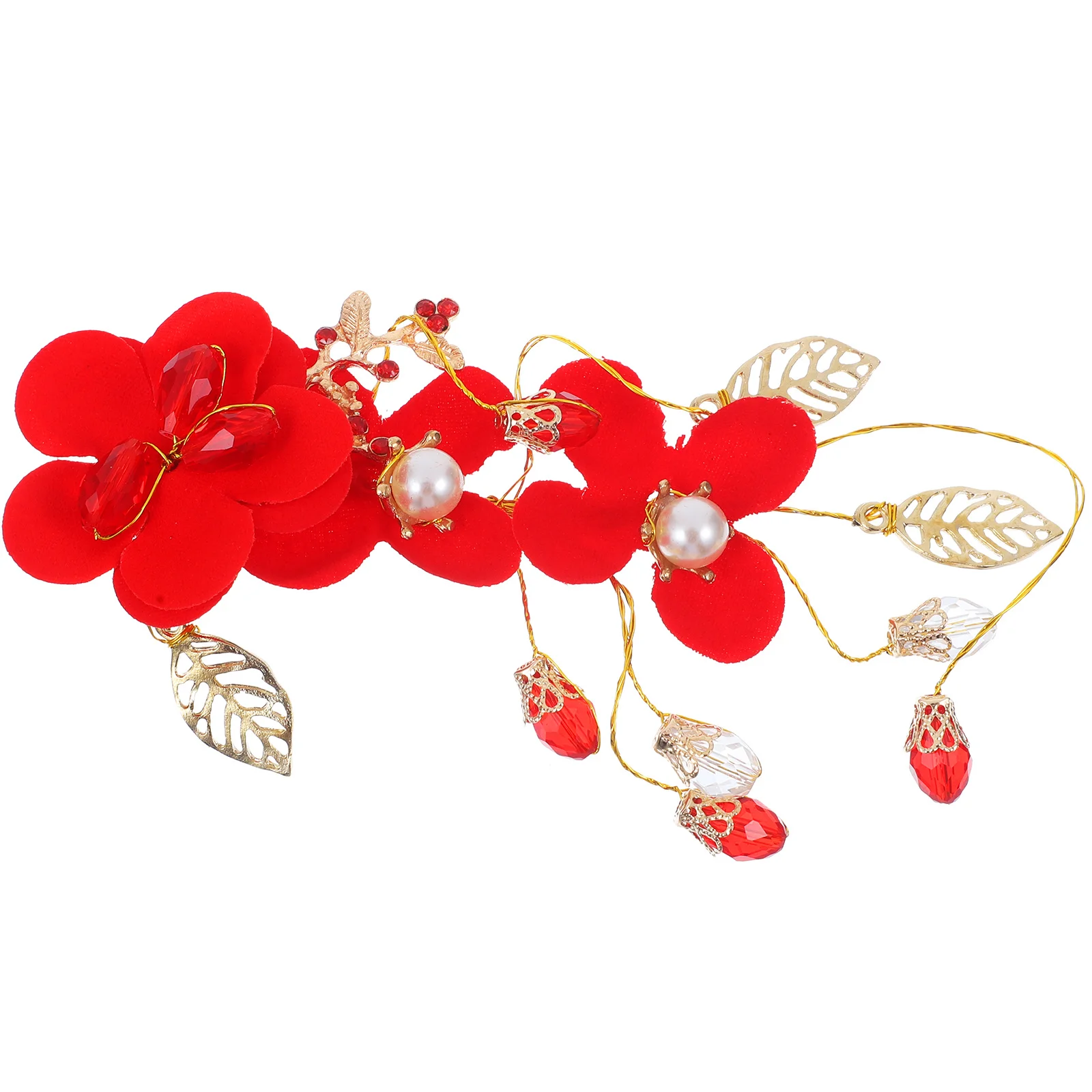 Wedding Red Flower Pearl Hairpin Rhinestone Clip Elegant Bridal Hair Accessory for Special Occasions Wedding Hair Clip