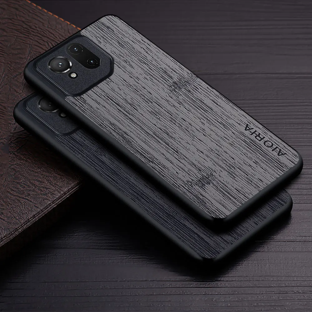 Capa para Asus ROG Phone 8 9 Pro 6 7 com padrão de madeira de bambu, capa de couro PU, capa de luxo para ROG Phone 9 Pro.