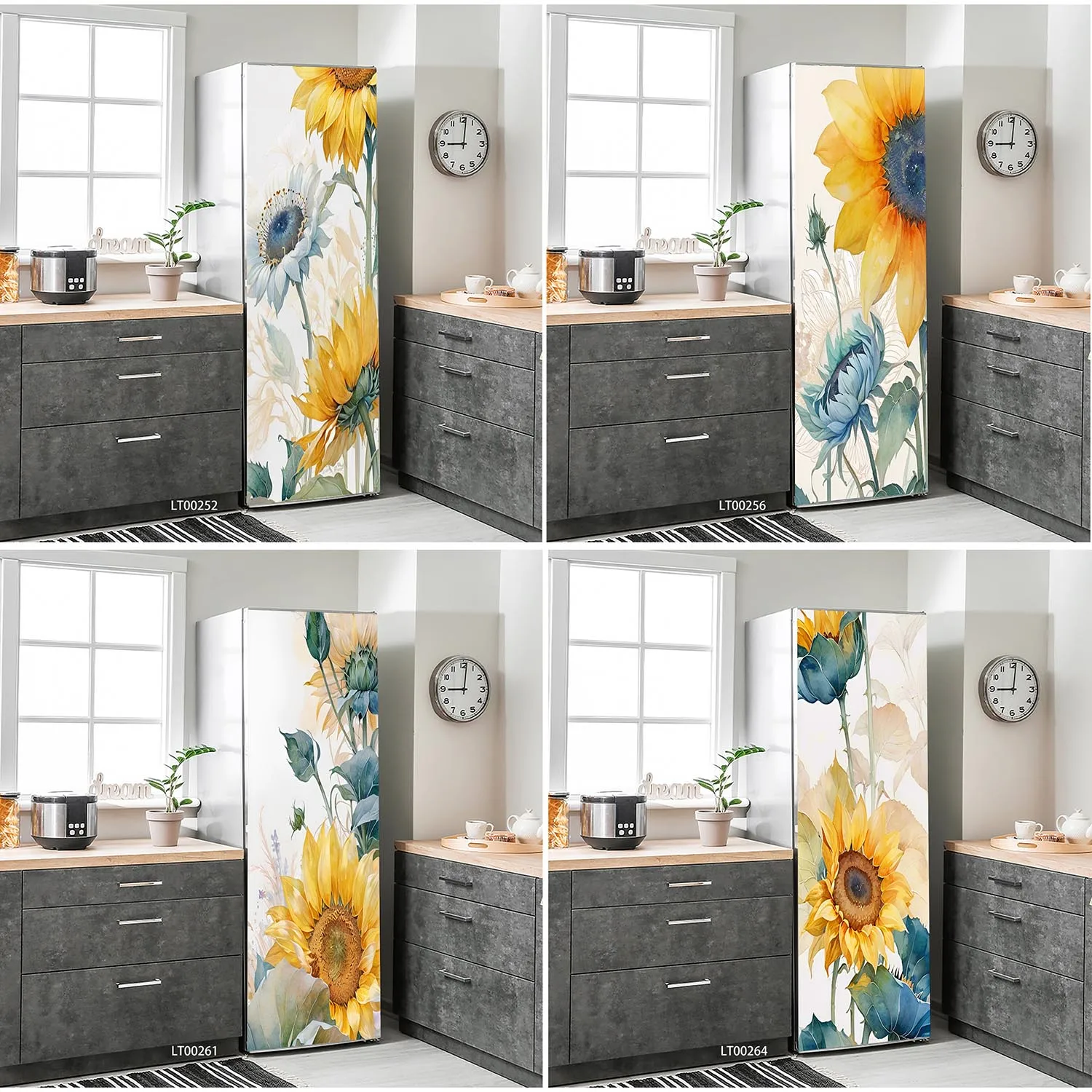 

Watercolor Sunflower Art Fridge Wrap Stickers Waterproof Aesthetic Vinyl Sticker for Kitchen Refrigerator Ornamental Decor