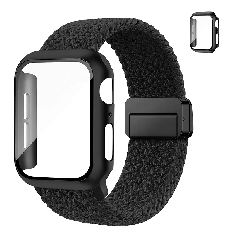 Band+Case For Apple Watch 40-41-42-44mm 45mm 46mm Screen Protector Protective Cover iWatch 11 10 4 8 7 9 6 5 Braided nylon strap