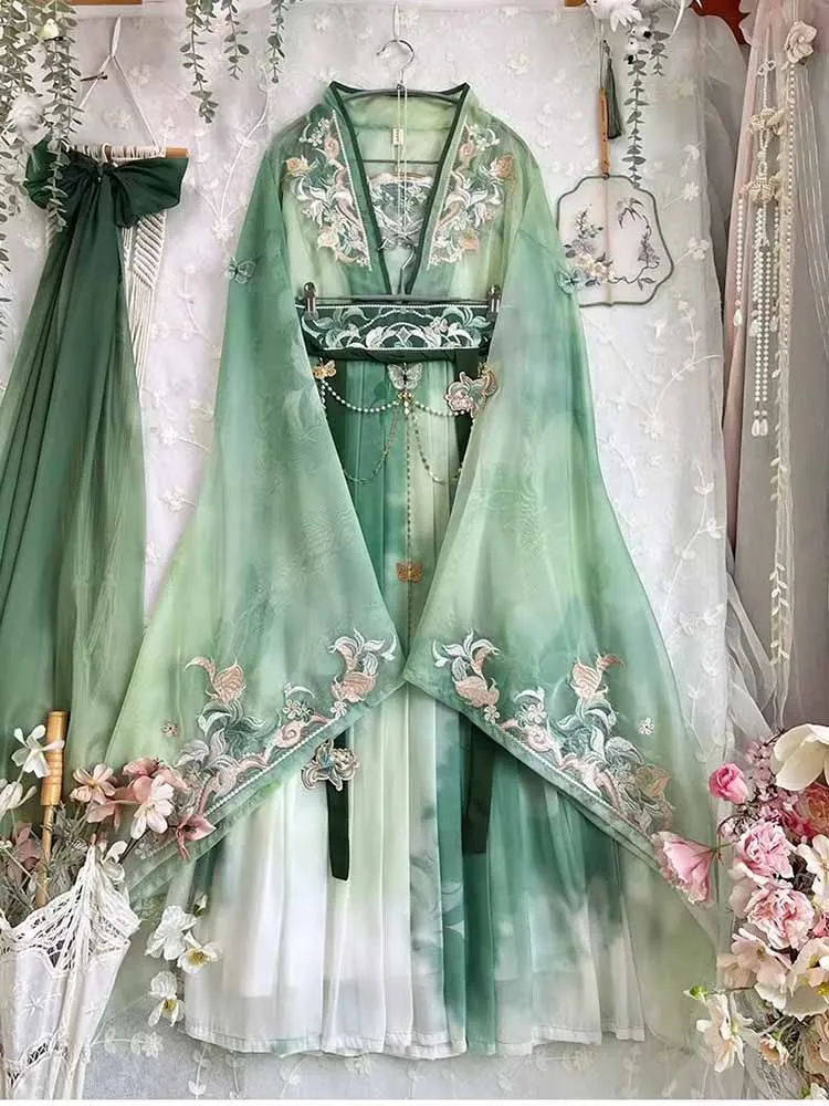 

Chinese Hanfu Dress Women Green Embroidered Tang Dynasty Hanfu Halloween Carnival Cosplay Costume Party Hanfu Dress Plus Size