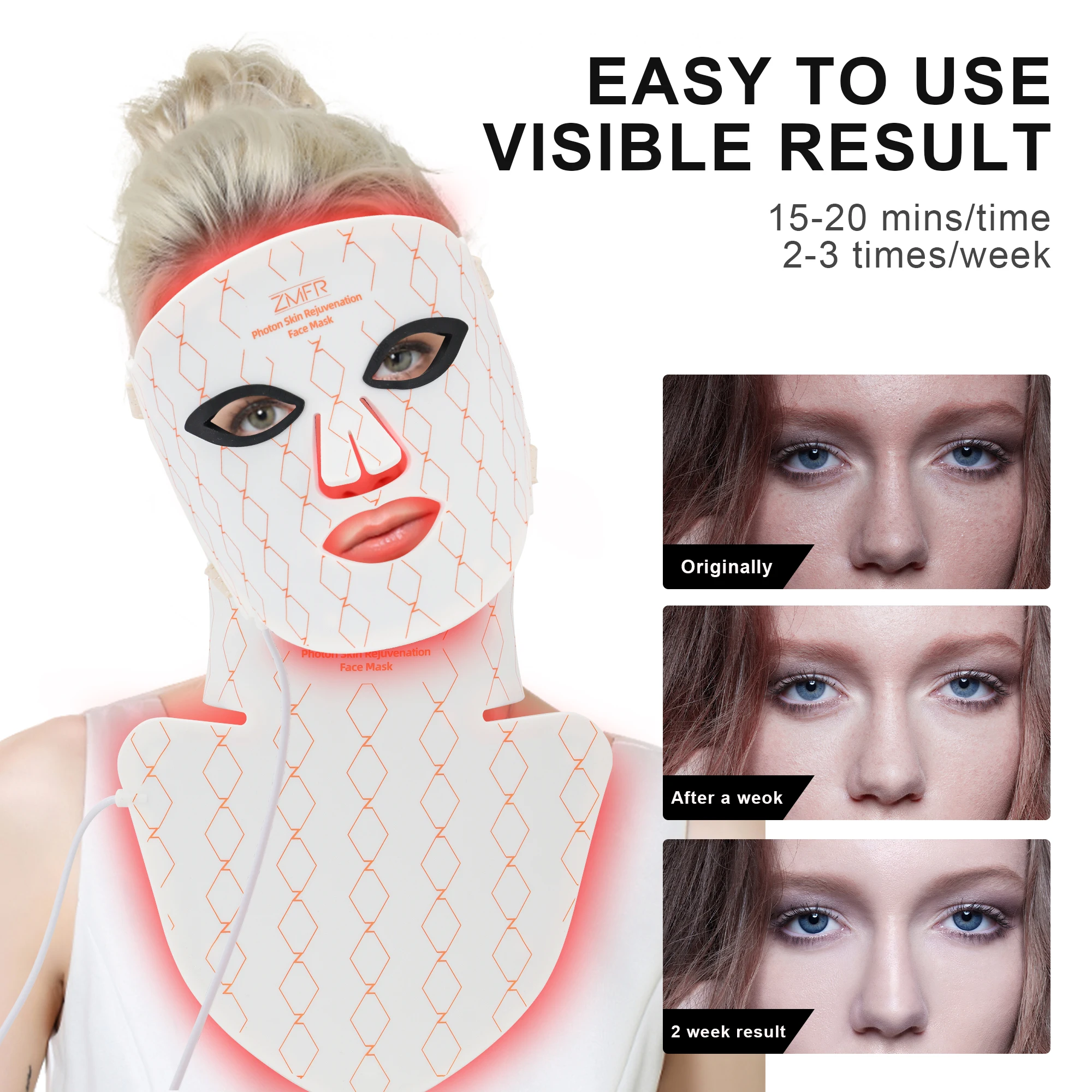 Silicon Soft Bendable Silicone Skin Care LED Facial Mask With Neck Chest Treatment Beauty Home Use