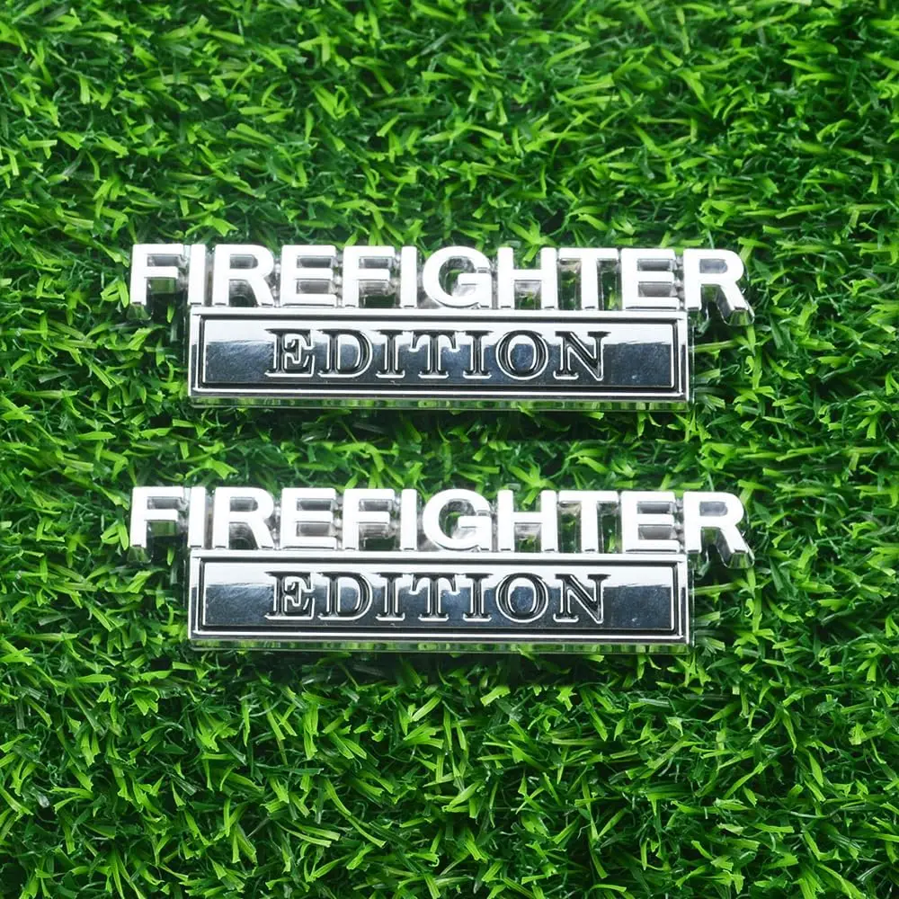 

2pcs Firefighter Edition Emblem 3D Metal Decal Car Logo Badge Fit for Pickup Truck Car Truck Motorcycle(Sliver Black)