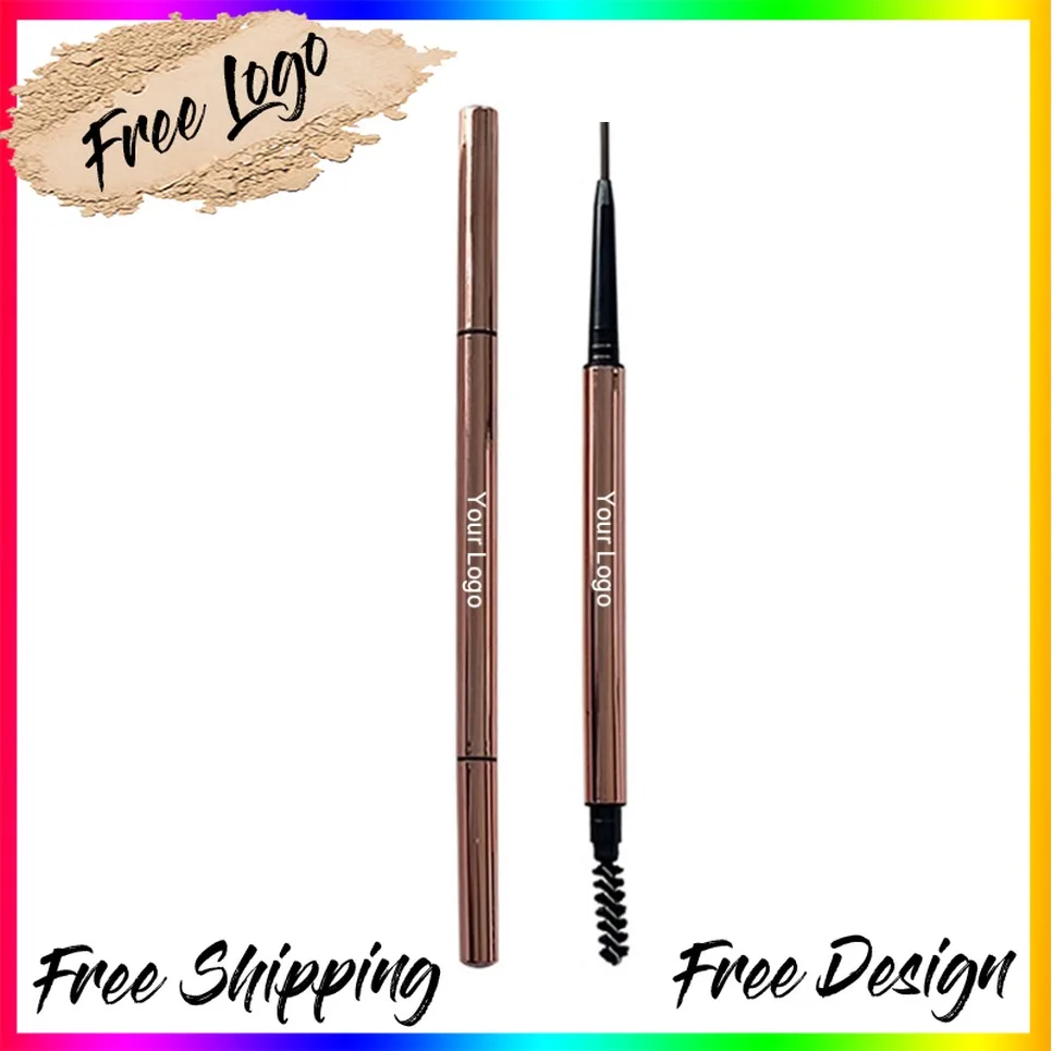 Vegan Ultra Fine Dual Head Waterproof Eyebrow Pencil Private Label Auto Rotating Smudge Proof Makeup Wholesale Custom Logo