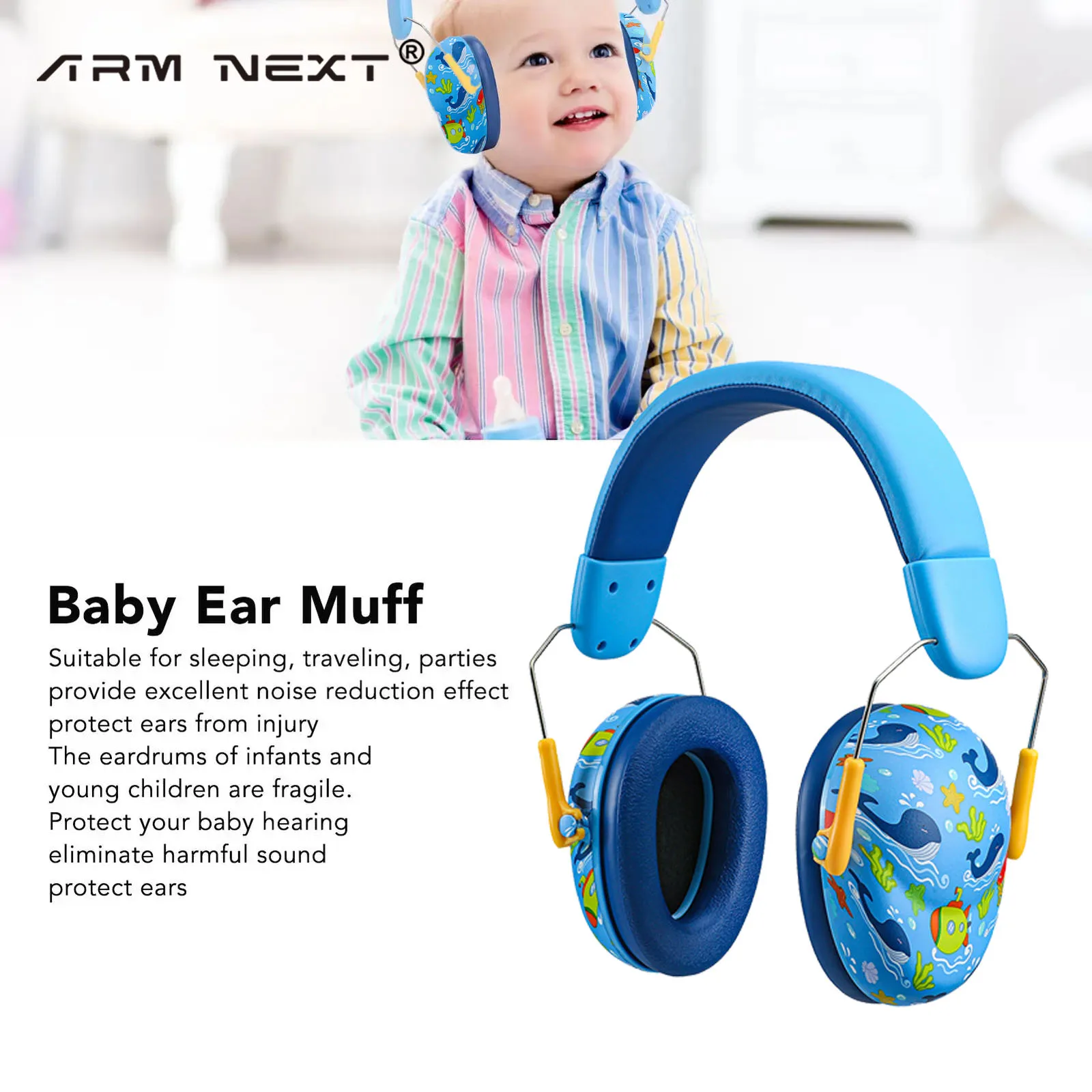 

Kid Ear Protection Baby Noise Earmuffs Noise Reduction Ear Defenders Earmuff for Children Adjustable NRR 25dB Safety