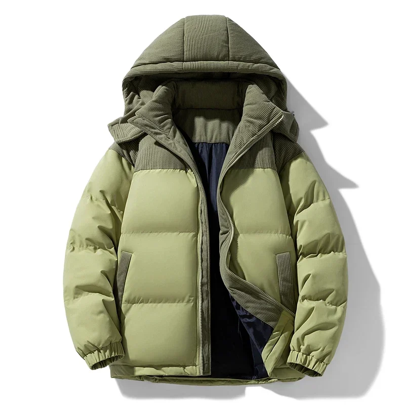 

Outdoor Cotton Jacket Winter Fashion Color-Blocked Detachable Cap Design Outdoor Travel Stand Collar Coat Men Cotton Clothing