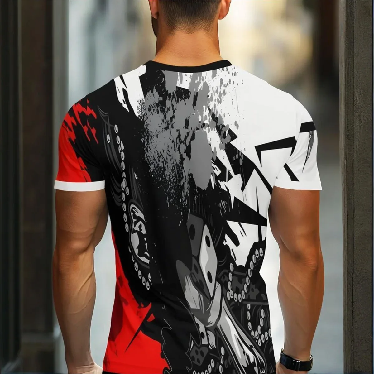 تي شيرت رجالي بتصميم تجريدي هندسي - تي شيرتات قطنية عالية الجودة بأكمام قصيرة بأنماط فنية معاصرة #2