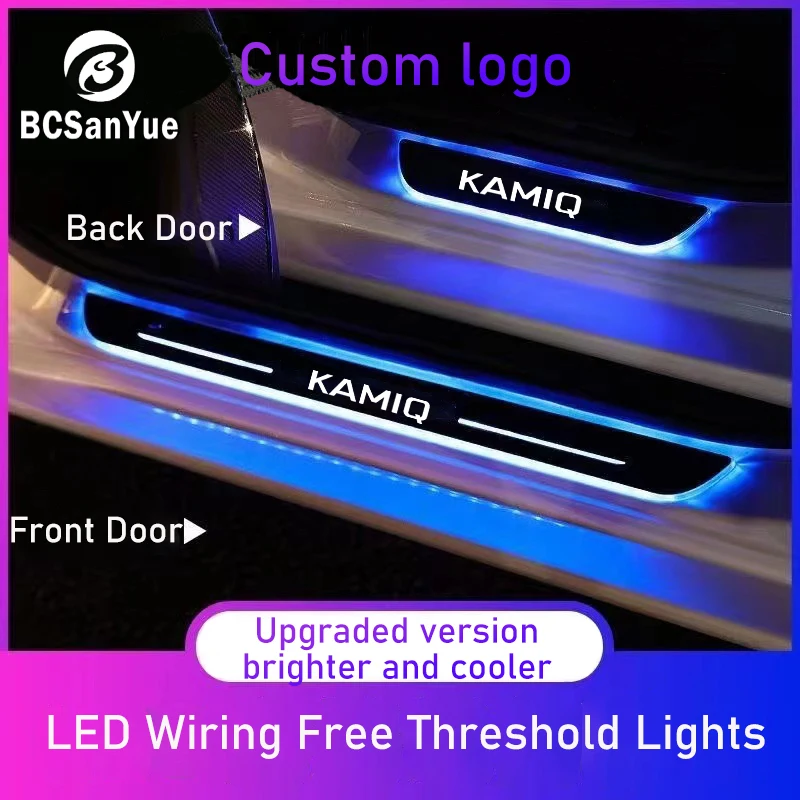 No Wiring Car Door Sill Strip Light for Skoda Kamiq Projector Ambient Lamp USB Welcome Power Moving LED Car Scuff Pate Pedal