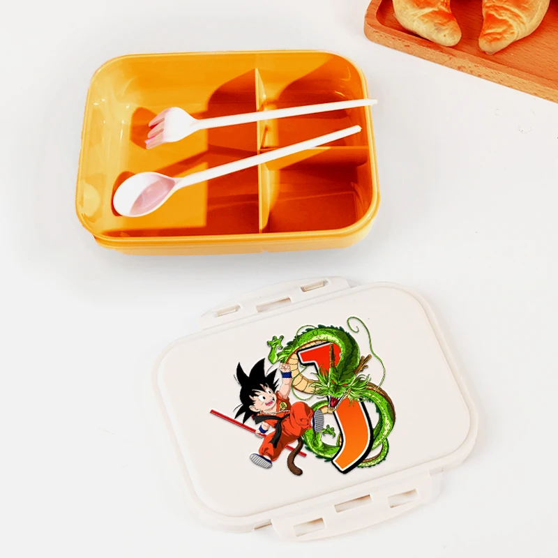 Caja Bento para estudiantes con letras de bolas de dragones, fiambrera separada de Anime Son Goku para niños, contenedor de fruta portátil para comida de Picnic de dibujos animados