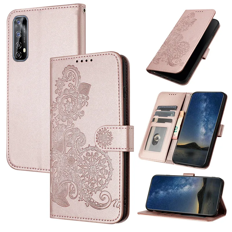 Etui na telefon Flower Wallet do OPPO Realme 7i Global 9i 8 9 Pro+ Plus Realme7 5G Etui skórzane Flip Stand Pokrowiec na telefon Totem Capa