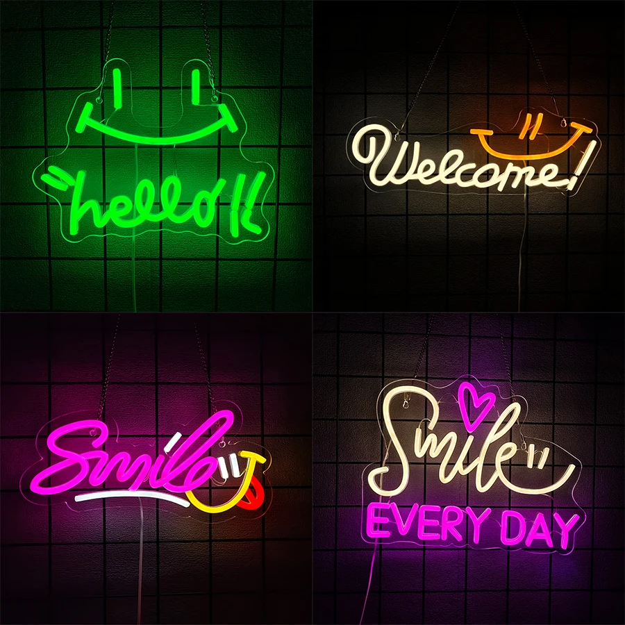 Smile Every Day Led Neon Sign, Smile Icon Usb Powered, Used For Bedroom Living Room Cafe Hotel Bar Restaurant Store Decor.