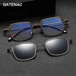 Vintage Pure Titanium Glasses Frame Men Designer 2 In 1 Magnet Clip Polarized Eyeglasses Frame Women Retro Luxury Brand Eyewear