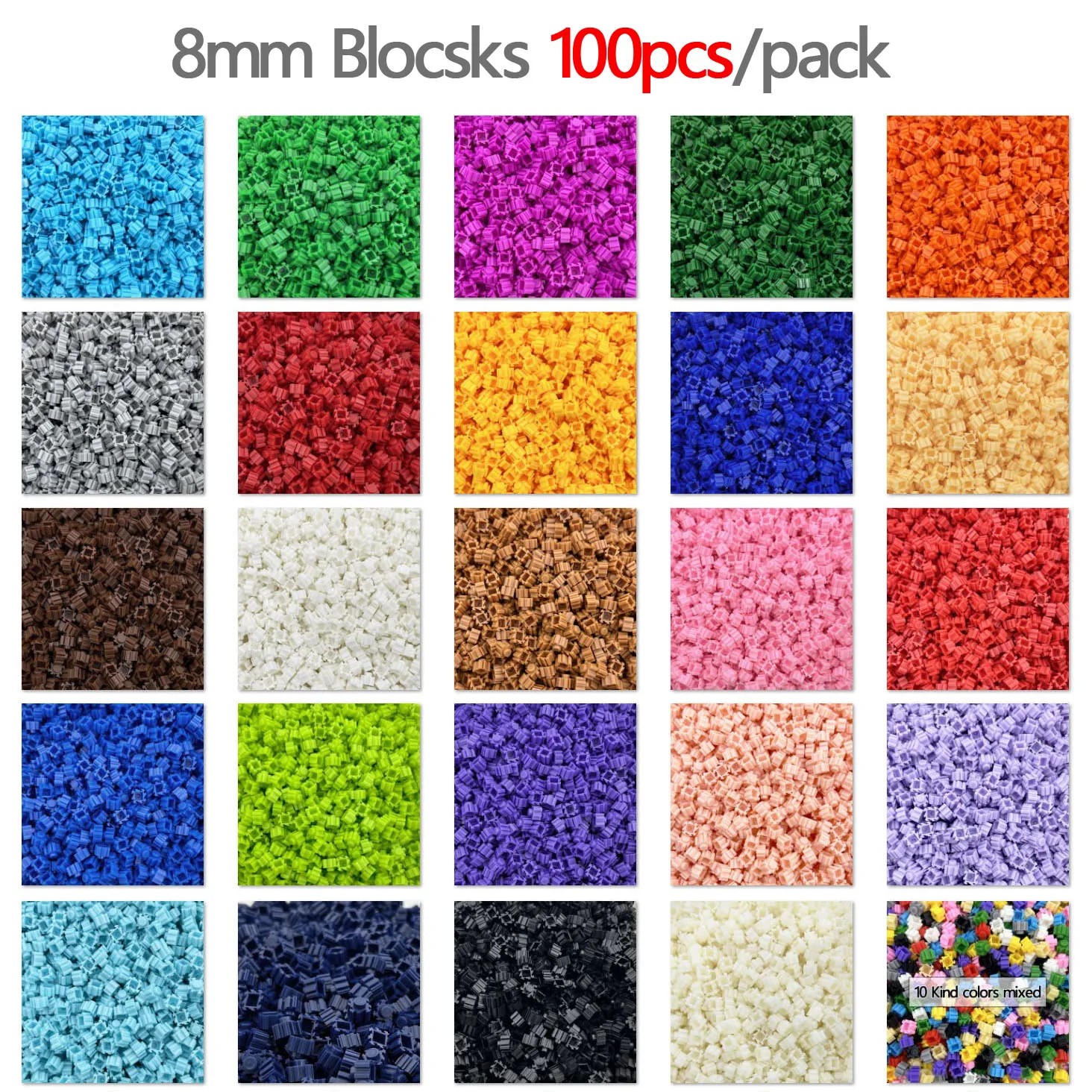 100pcs 8*8mm Pixel Art Puzzle Micro Diamond Building Blocks 40colors DIY 3D Small Brick For Children's Toy Educational Kids