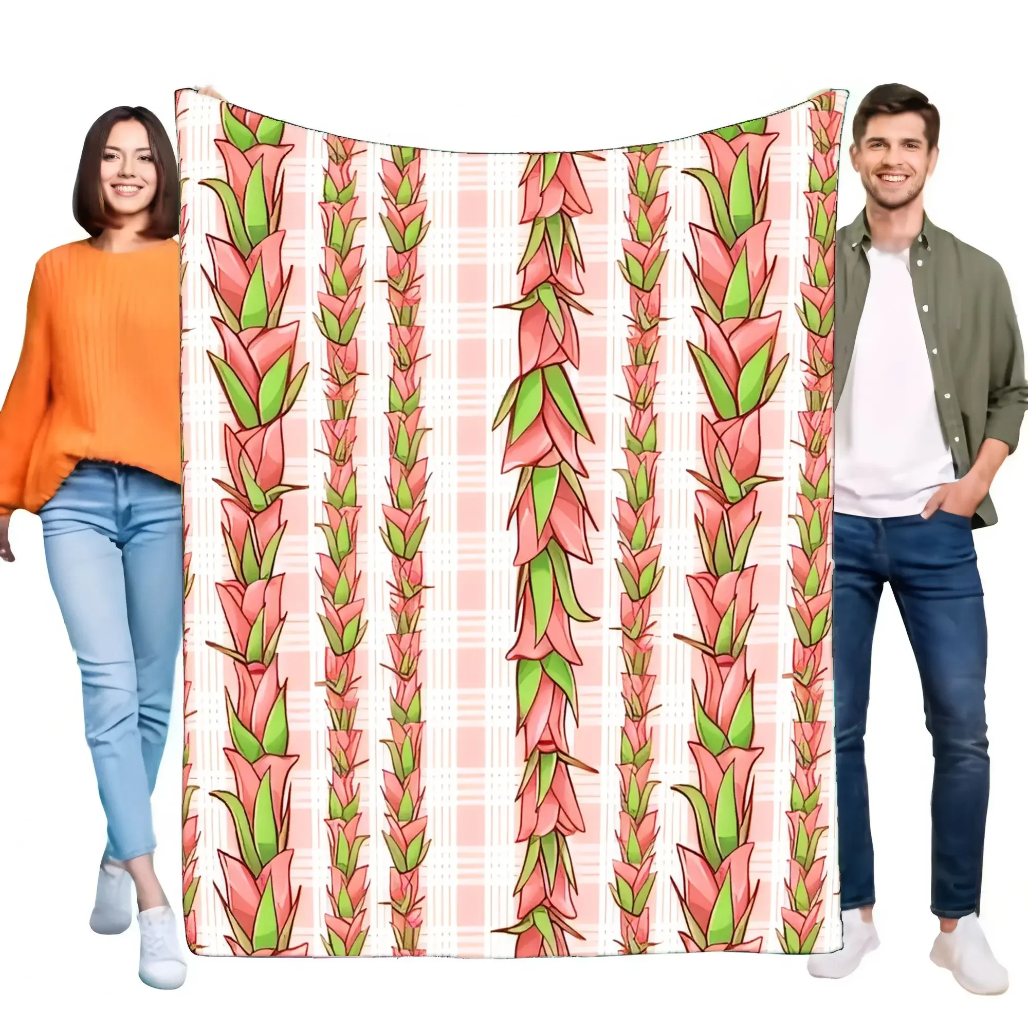 Super Soft Plush Fleece Throw Blanket Pink Green Tropical Floral Botanical Print Lightweight Cozy Warm for Bed Sofa Home Decor G