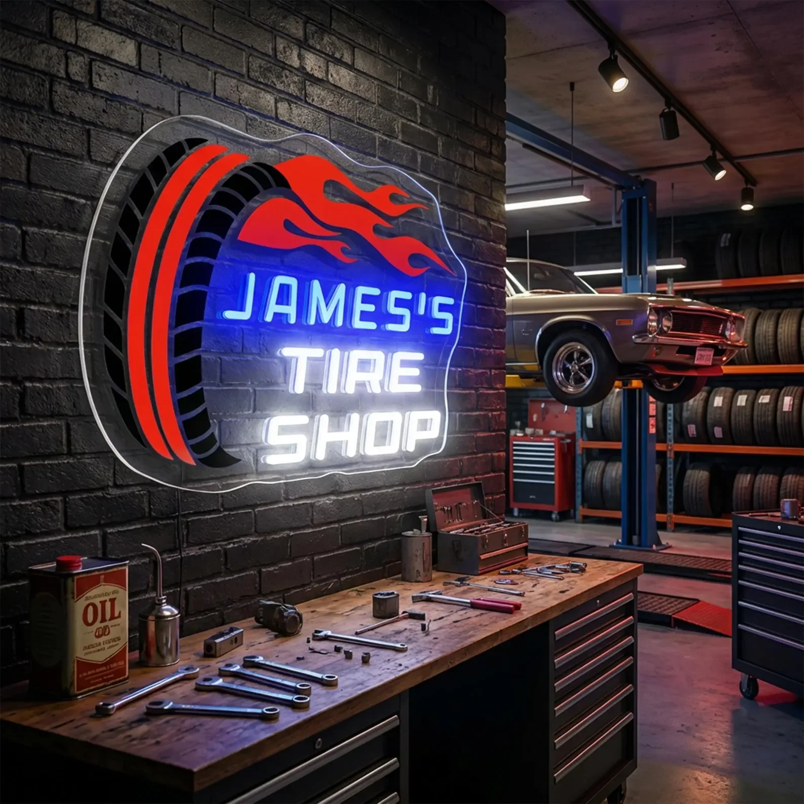Custom Garage Neon Sign,Personalized Tire Shop LED Light,Auto Repair Wall Art,Auto Service Neon Sign,Man Cave Decor,Gift For Him