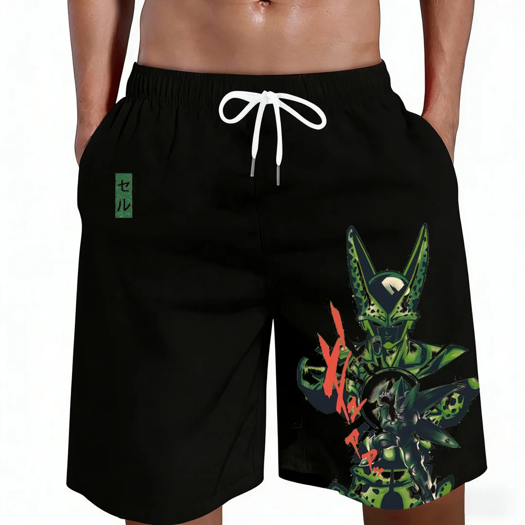 

2026 New Dragon Ball Cell Japanese Kanji Print Men Kids Beach Shorts Casual Quick Dry Family Matching High Street Breathable