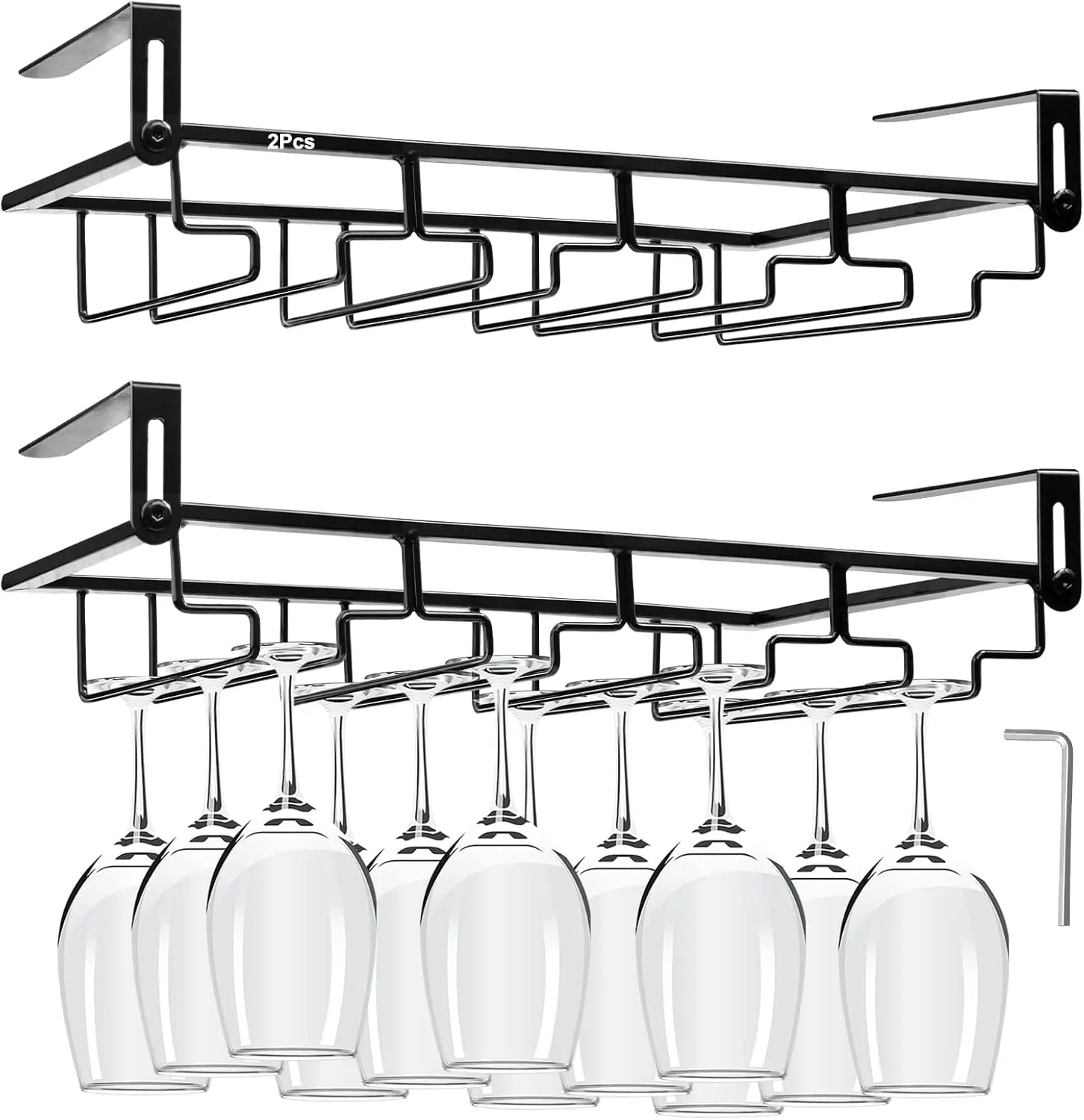 

2Pcs Adjustable Under Cabinet Stemware Metal Glass Holder, Hanging Wine Glass Storage Hanger Organizer for Shelf Kitchen Bar