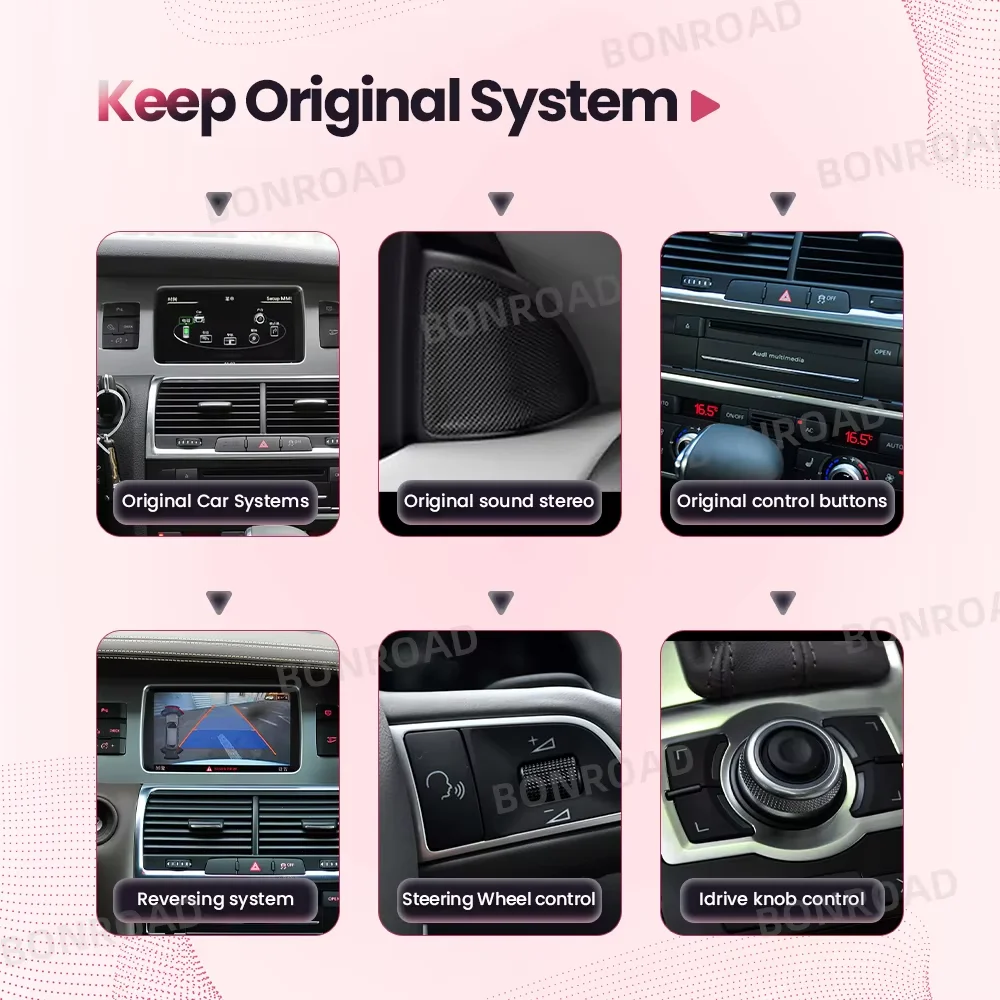 BONROAD Linux Touch Screen Wireless Carplay Car Radio Android Auto For Audi Q7 4L 2005-2015 GPS Navigation Multimedia Player