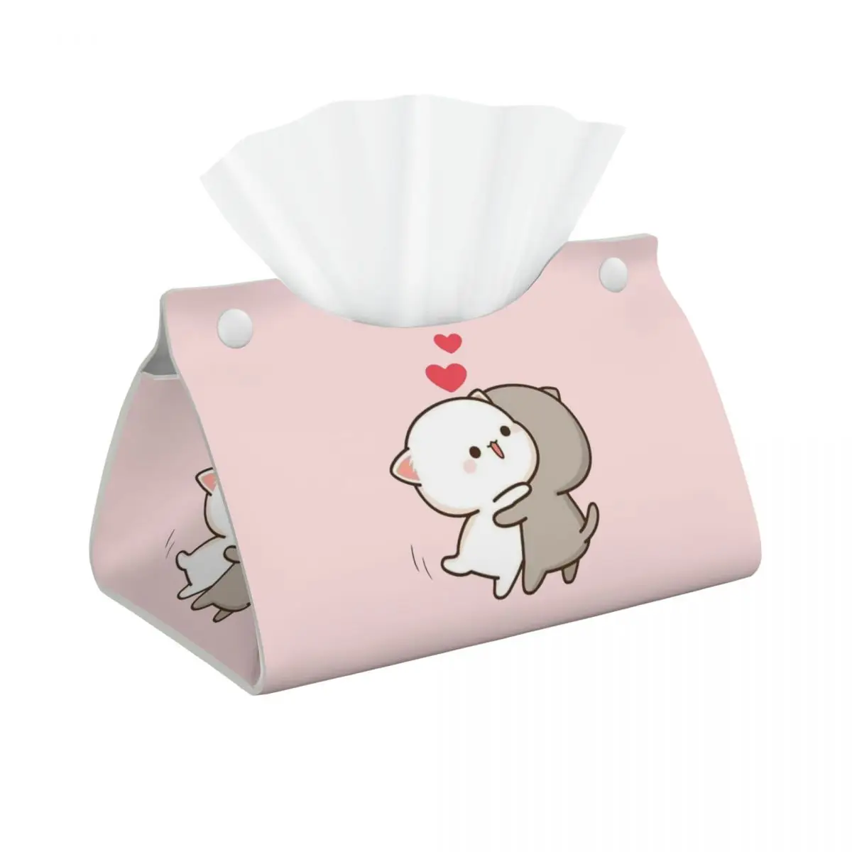 Custom Cute Mochi Peach Cat And Goma Love Tissue Box Holder Rectangular PU Leather Facial Tissue Box Cover for Car Office