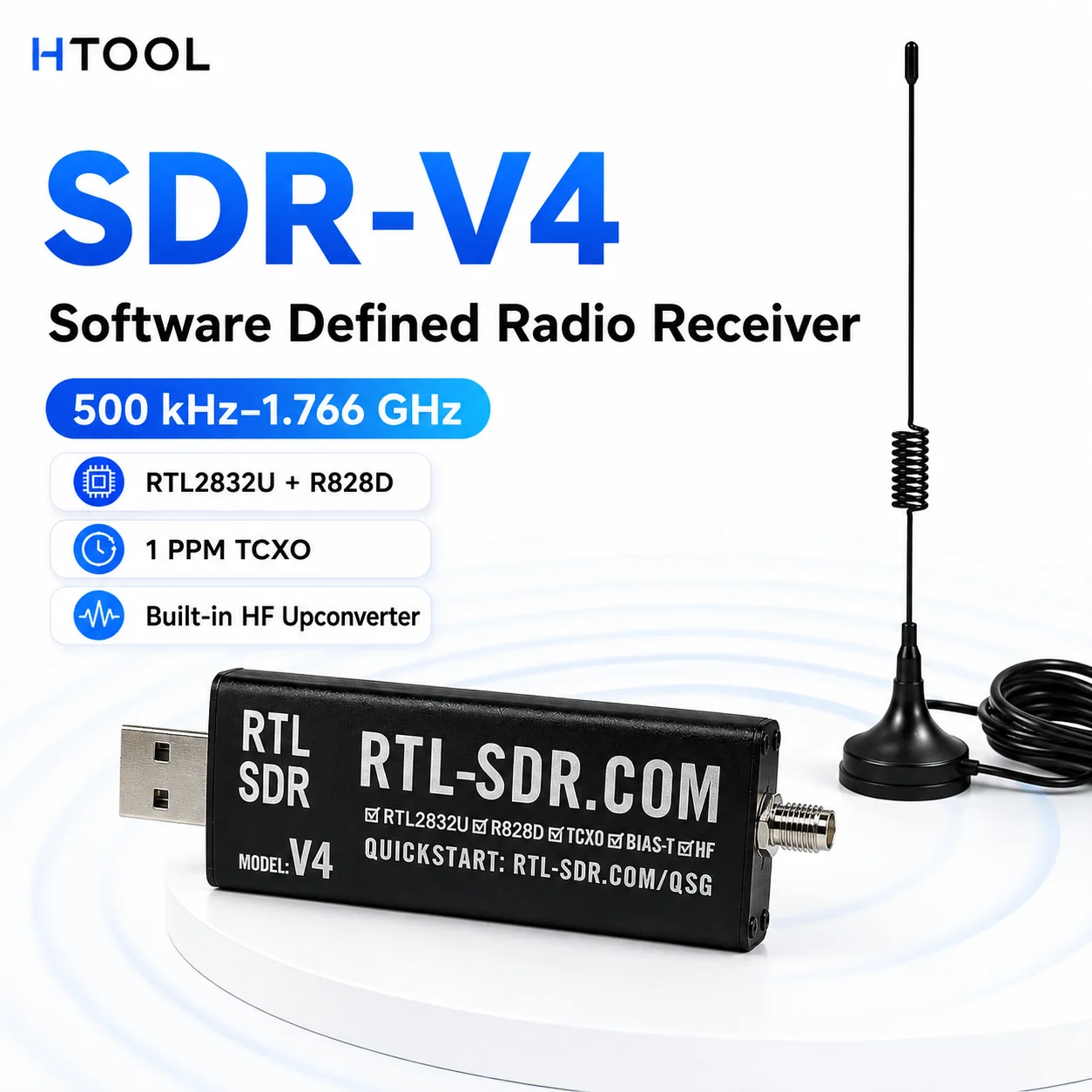 RTL-SDR V4 | 1.7GHz Software Defined Radio | 1PPM TCXO | HF Direct Sampling | Bias-Tee | RTL2832U R828D