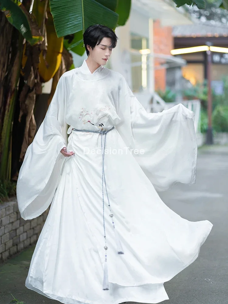 2023 men hanfu robe costume traditional chinese fairy costumes chiffon crane embroidery hanfu robe stage performance clothing