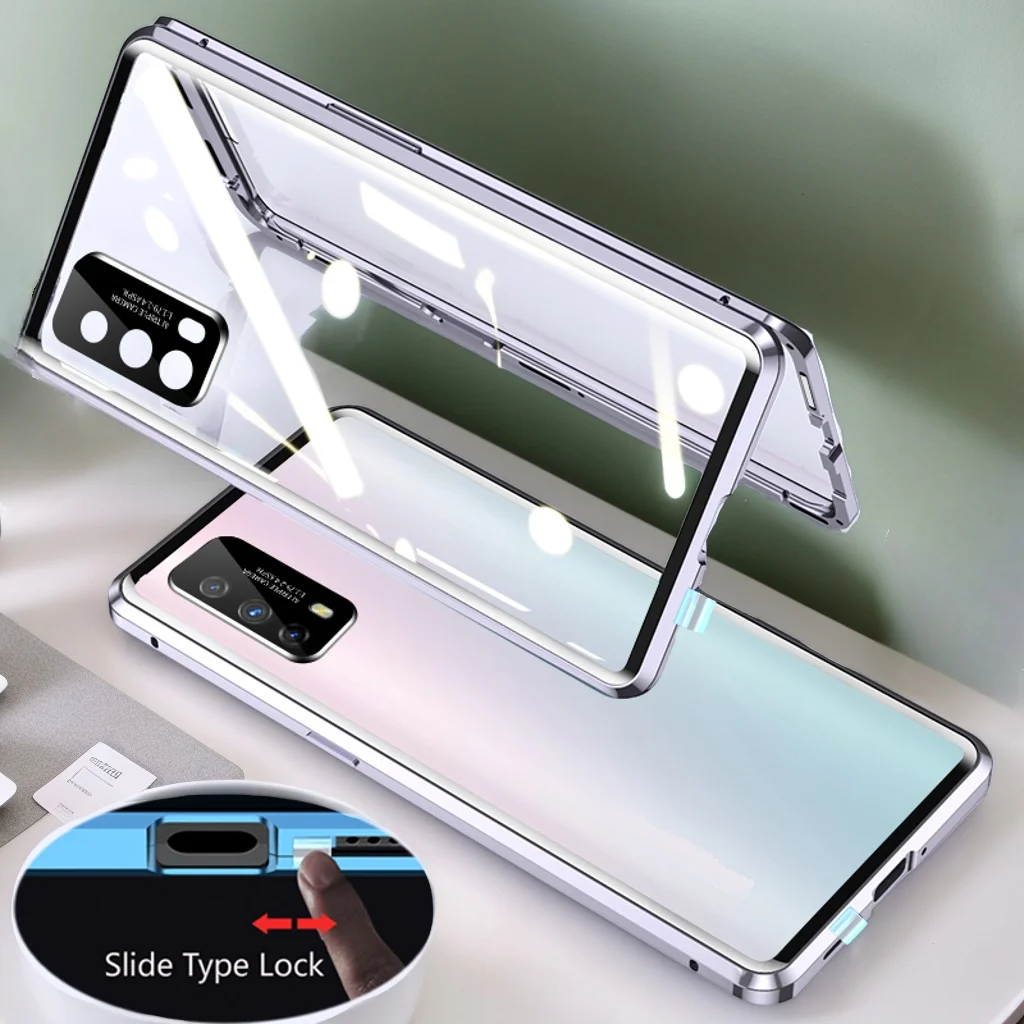 Metal Frame Magnetic Phone Case For OPPO Reno 13 8 11 12 10 Pro Plus 8T 11F 12F 5G Double Sides Tempered Glass Snap Lock Cover