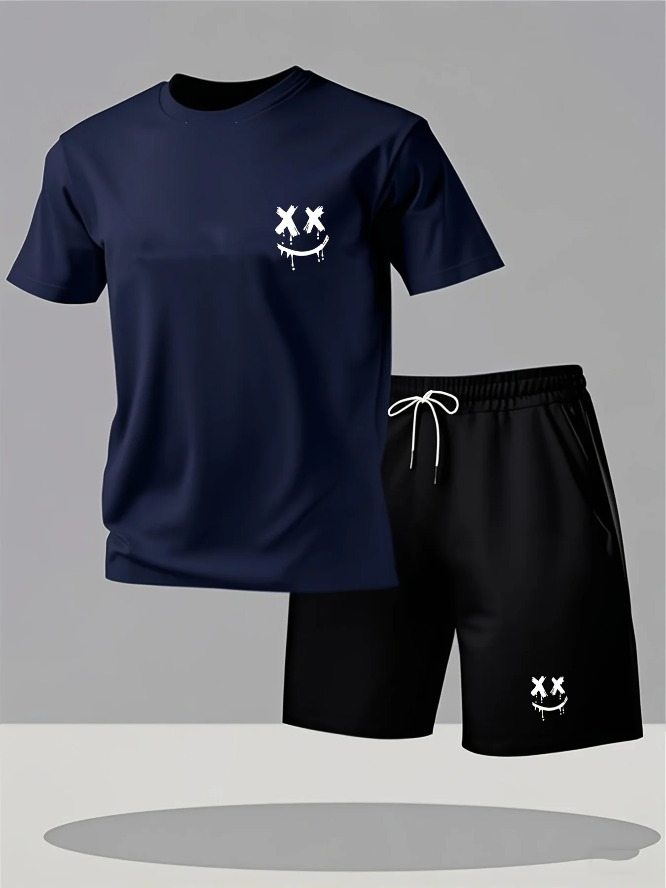 Men's Outdoor Sportswear Set - Short Sleeve T-Shirt with Print & Breathable Casual Shorts, 2-Piece Set