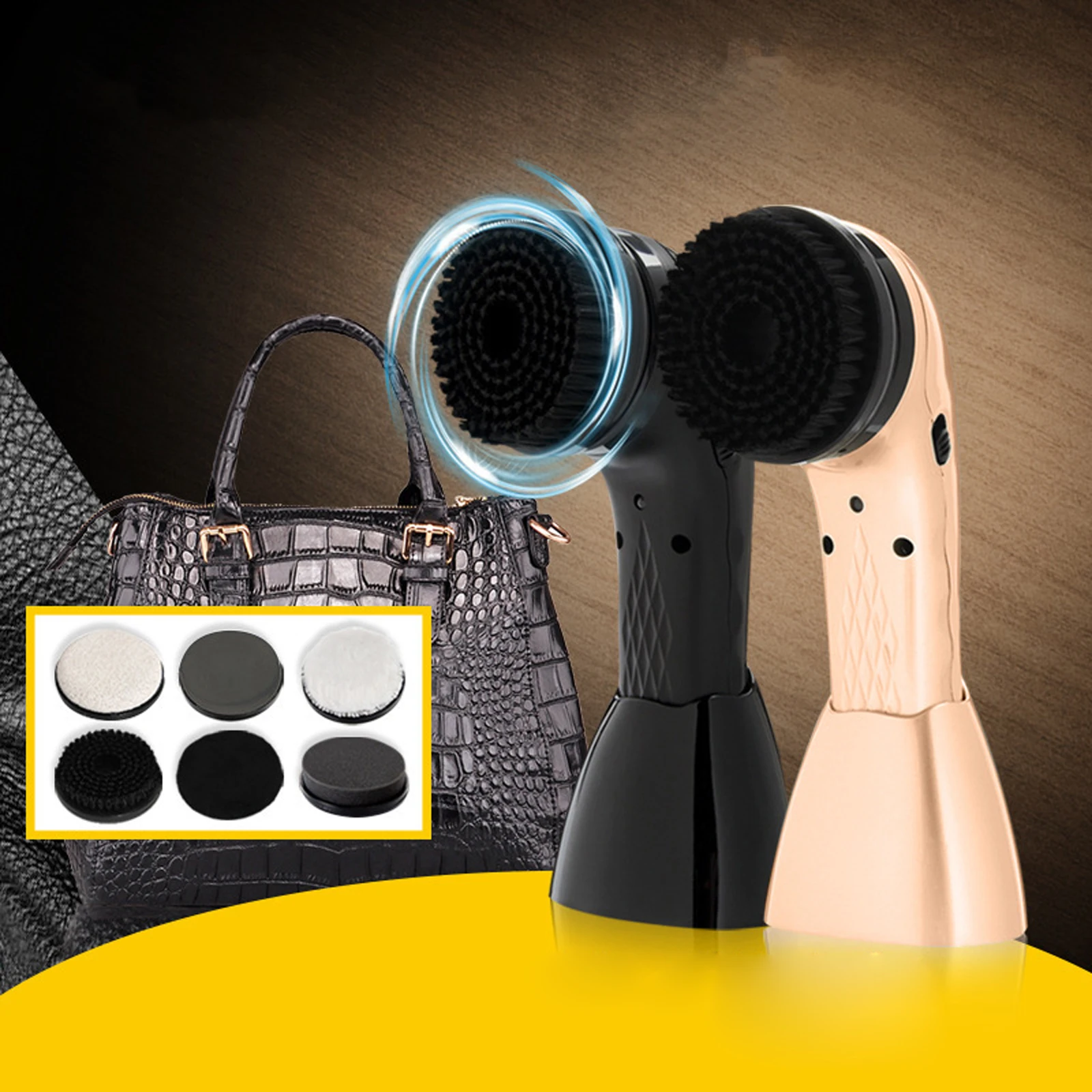 Elektrische schoenreiniger Borstel USB Draagbare lederen verzorging Reinigingsset 6-vervangende borstel Schoenpoetser voor banktassen Sneaker Laarzen