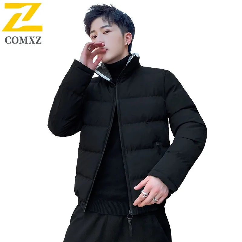 COMXZ Mens Winter Down Cotton Jacket Casual Loose Fit Youth Stand Collar Cotton - Padded Coat Trendy Brand Plus Size Outerwear