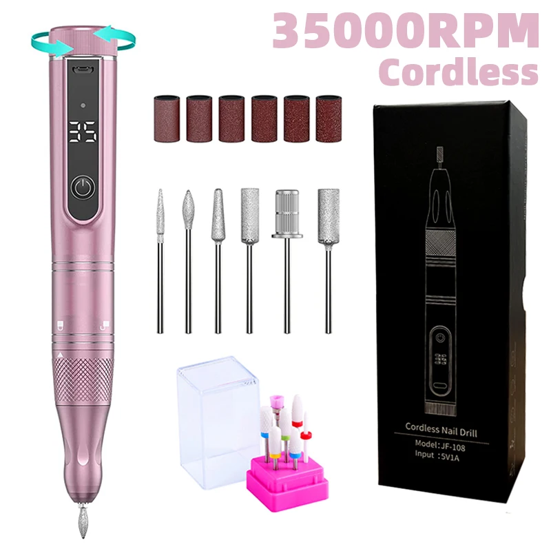 35000RPM trapano elettrico per unghie mulino per Manicure tornio professionale per unghie per lucidatura Gel levigatrice per unghie senza fili strumenti per unghie