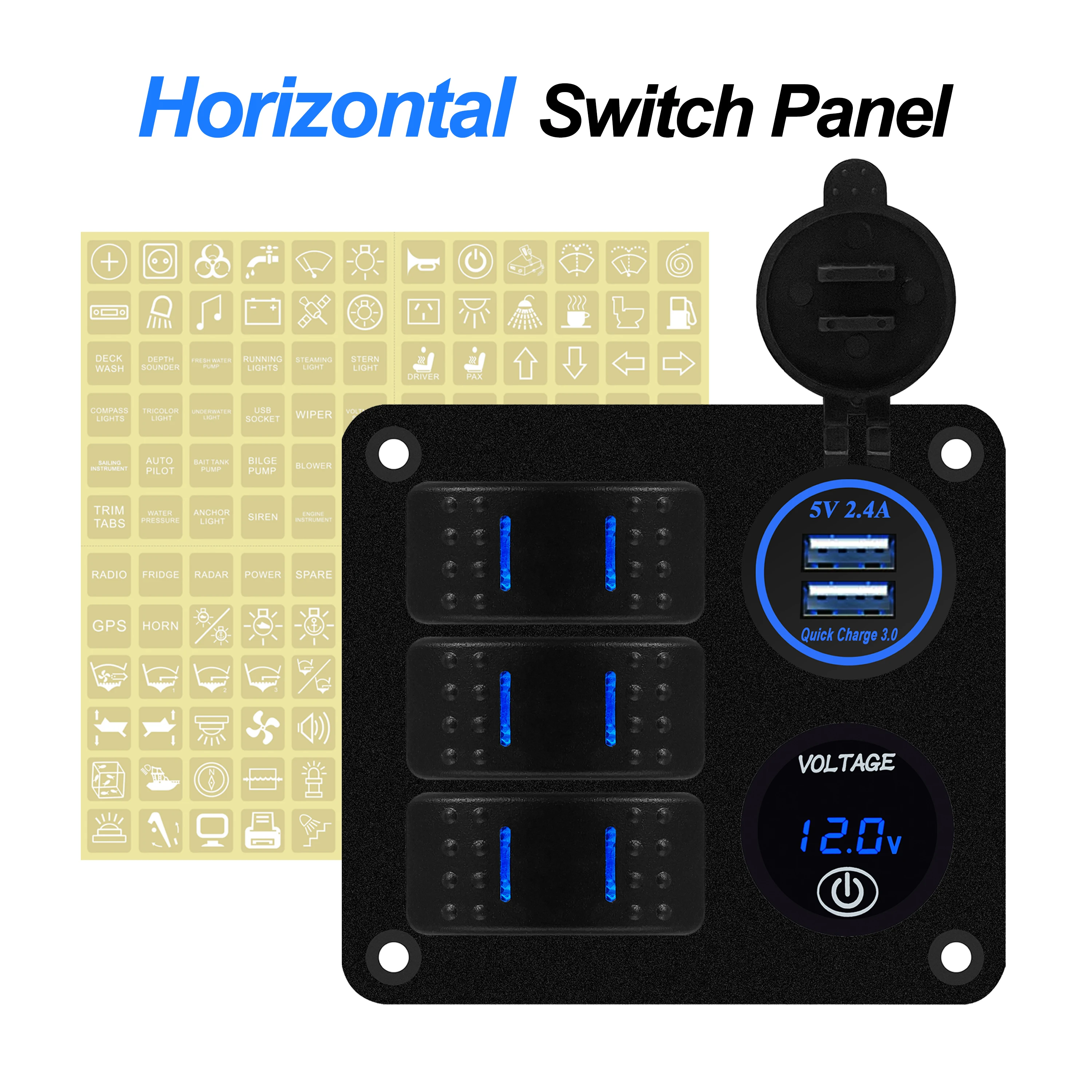 3 / 4 / 5 / 6 Gang Rocker Switch Panel Aluminum Blue Led USB Voltmeter For Marine Boat Car Camper Jeep High End Modifications