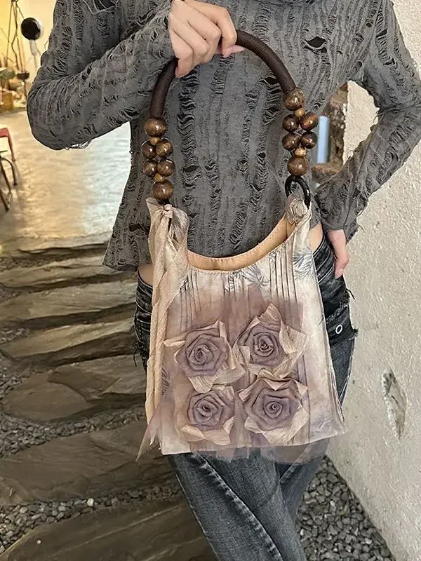 Retro Girls Bag 3D Flower Lace Shoulder Bag Purses and Handbags Korean Fashion Women Bags